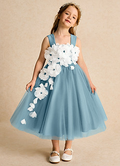 Azazie Dovey Flower Girl Dresses Moody Blue Ball-Gown Bow Tulle Dress image2
