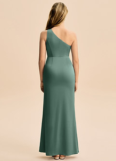 Azazie Akilah Junior Vestido Eucalipto de Cetim elástico de Bainha com Plissado image6