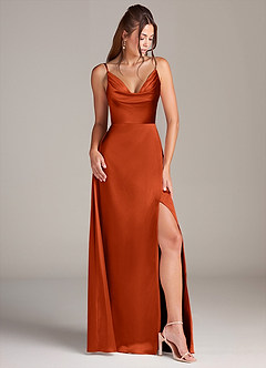 Azazie Sarella Bridesmaid Dresses Paprika A-Line Pleated Stretch Satin Dress image3