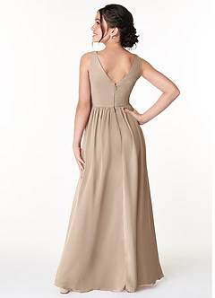 Azazie Sawyer Junior Taupe A-Line Pleated Chiffon Dress image2