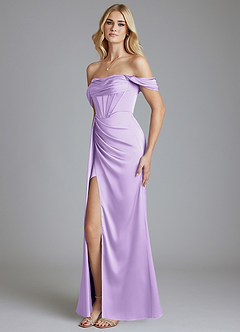 Azazie Amyra Bridesmaid Dresses Lilac Mermaid Off the Shoulder Stretch Satin Convertible Dress image6