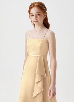 Azazie Kaylee Junior Gold A-Line with Belt Metallic Satin Dress image6