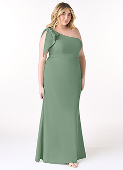 Azazie Rinna Bridesmaid Dresses Matcha Mermaid One Shoulder Stretch Crepe Dress image7