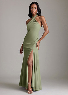 Azazie Lorena Bridesmaid Dresses Pistachio Mermaid Pleated Chiffon Dress image4