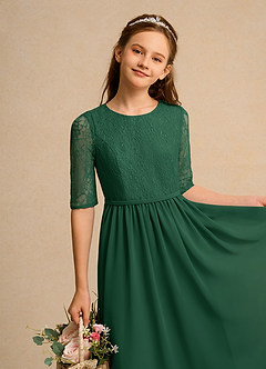 Azazie Pippin Junior Formal vestidos de niña de las flores Vestido de Verde Oscuro de Encaje de Corte En A image3