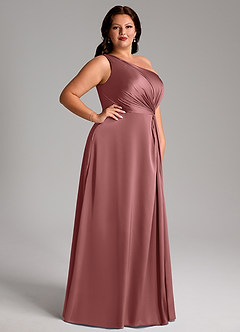 Azazie Brooke Bridesmaid Dresses Amethyst A-Line One Shoulder Stretch Satin Dress image10