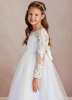 Azazie Elodie Flower Girl Dresses Ivory Lavender Ball-Gown Lace Dress image6
