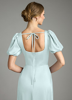 Azazie Fyona Bridesmaid Dresses Sea Glass A-Line Pleated Stretch Satin Dress image2