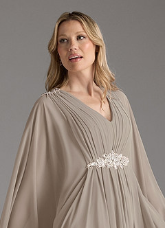 Azazie Drew Mother of the Bride Dresses Taupe A-Line Pleated Chiffon Dress image8