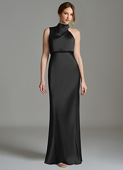 Azazie Brylie Bridesmaid Dresses Black Mermaid Pleated Stretch Satin Dress image1