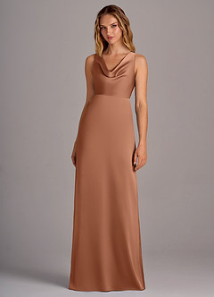 Azazie Wrenlee Bridesmaid Dresses Bronzer A-Line Stretch Satin Dress image4