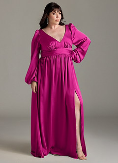 Azazie Norah Brudtärnklänningar Klänning av A-Line i Stretch Satin Fuchsia image9