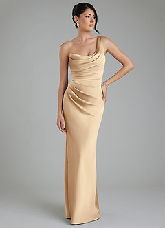 Azazie Sabrina Robes de demoiselle d'honneur Robe Sirène en Satin extensible Corset Champagne image7
