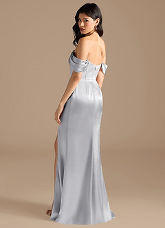 Azazie Lynden Bridesmaid Dresses Silver Sheath Off the Shoulder Metallic Satin Convertible Dress image3
