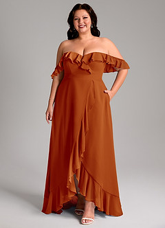Azazie Lyra Robes de demoiselle d'honneur Robe Trapèze Convertible en Mousseline de soie Paprika image11