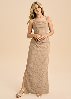 Azazie Mai Junior Etui Plissee Blumen-Burnout Kleid Champagner image5