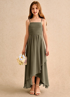 Azazie Twilight Dance Girls Formal Flower Girl Dresses Willow Green A-Line Pleated Chiffon Dress image3