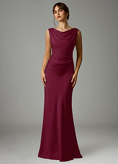 Azazie Kieryn Robes de demoiselle d'honneur Robe Sirène en Satin extensible Plissée Mûre image1