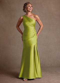 Azazie Haifa Mother of the Bride Dresses Lemongrass Mermaid One Shoulder Stretch Satin Dress image4