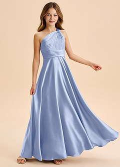 Azazie Charlize Junior Abito A-Line in Raso Elasticizzato Plissettato Ghiaccio image5