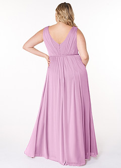 Azazie Tanicia Bridesmaid Dresses Candy Pink A-Line V-Neck Pleated Mesh Dress image6
