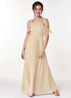 Azazie Dakota Junior Champagne A-Line Off the Shoulder Chiffon Dress image4