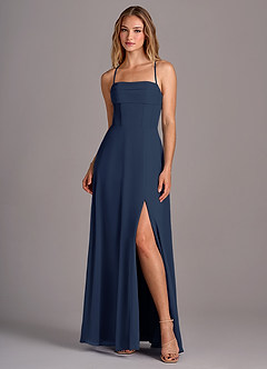 Azazie Carolyn Bridesmaid Dresses Dark Navy A-Line Pleated Chiffon Dress image1