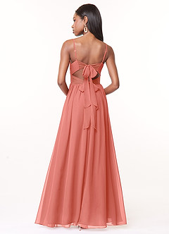 Azazie Zeya Bridesmaid Dresses Salmon Pink A-Line V-Neck Pleated Chiffon Dress image4