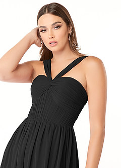 Azazie Dionne Vestidos de damas de honor Vestido de Negro de Gasa de Corte en A con Corsé image6