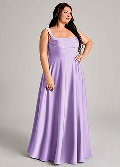 Azazie Shaude Bridesmaid Dresses Lilac A-Line Pleated Stretch Satin Dress image10