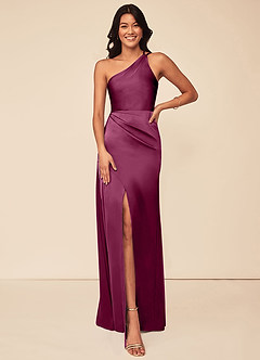 Azazie Maron Bridesmaid Dresses Mulberry A-Line One Shoulder Stretch Satin Dress image1