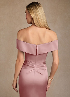 Azazie Laredo Moeder van de bruid jurken Zeemeermin Jurk van Stretch Satijn Off-shoulder Stoffige Roos image7