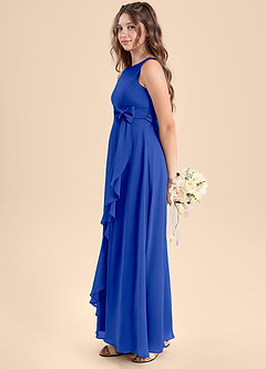 Azazie Lilenne Junior Vestido de Azul Real de Gasa de Corte En A con Lazo image4