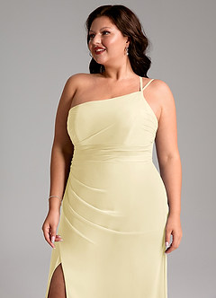 Azazie Eren Vestidos de damas de honor Vestido de Sorbete De Limón de Gasa de Corte Recto con Hombro unilateral image13