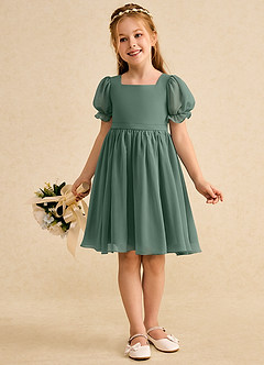 Azazie Jolie Blumenmädchenkleider A-Linie mit ärmel Chiffon Kleid Eukalyptus image4