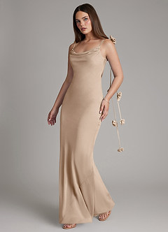 Azazie Kalico Bridesmaid Dresses Taupe Mermaid Pleated Chiffon Dress image7