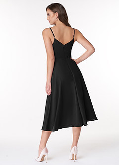 Azazie Clarissa Brautjungfernkleider A-Linie V-Hals Chiffon Kleid Schwarz image2