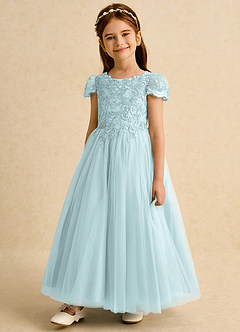 Azazie Puff vestidos de niña de las flores Vestido de Neblina de Tul de Corte Princesa con Encaje image5