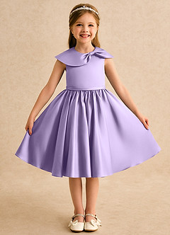 Azazie Acorn Flower Girl Dresses Lilac A-Line Pleated Matte Satin Dress image1