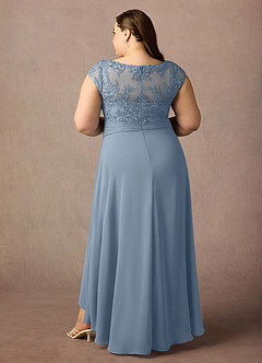 Azazie Irmeli Mère de la mariée Robes Robe Trapèze en Mousseline de soie Dentelle Bleu Poussiéreux image8