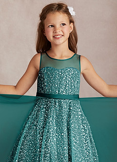Azazie Siwa Flower Girl Dresses Peacock A-Line Beaded Tulle Dress image1