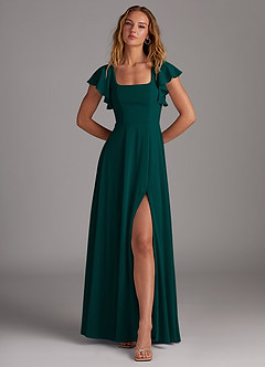 Azazie Bondi Bridesmaid Dresses Pine A-Line Side Slit Stretch Chiffon Dress image4