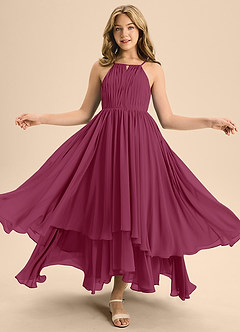 Azazie Elliora Junior Mulberry A-Line Pleated Chiffon Dress image5