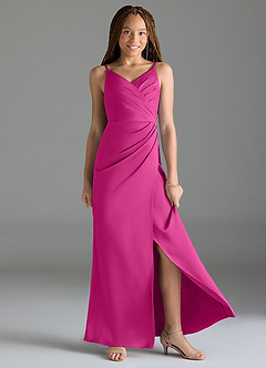 Azazie Maci Junior Fuchsia Mermaid Pleated Stretch Satin Dress image3