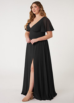 Azazie Kimber Bridesmaid Dresses A-Line Flounce Sleeve Chiffon Floor-Length Dress image8
