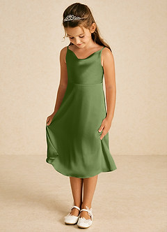 Azazie Zuzu vestidos de niña de las flores Vestido de Enebro de Satén Elástico de Corte En A con Tirante Espagueti image3