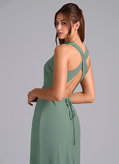 Azazie Evadne Bridesmaid Dresses Eucalyptus Sheath Pleated Chiffon Dress image7