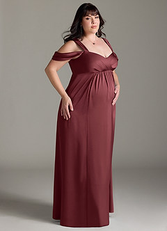 Azazie Rhea Maternity Bridesmaid Dresses A-Line Off-The-Shouler Pleated Stretch Satin Floor-Length Dress image10