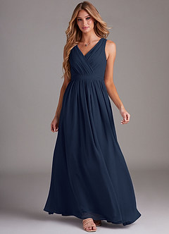Azazie Kingsley Bridesmaid Dresses Dark Navy A-Line Lace Chiffon Dress image3