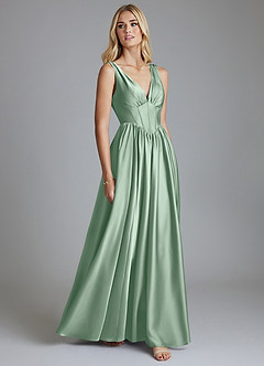 Azazie Delmie Vestidos de damas de honor Vestido de Agave de Satén Elástico de Corte en A con Corsé image5